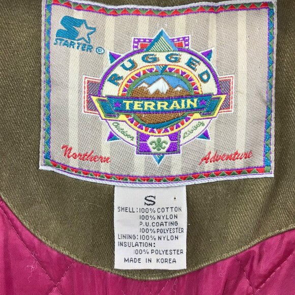 STARTER VINTAGAE‎ 90's Aztec Hood Rugged Forrest Green Thick Jacket Small - Picture 13 of 16